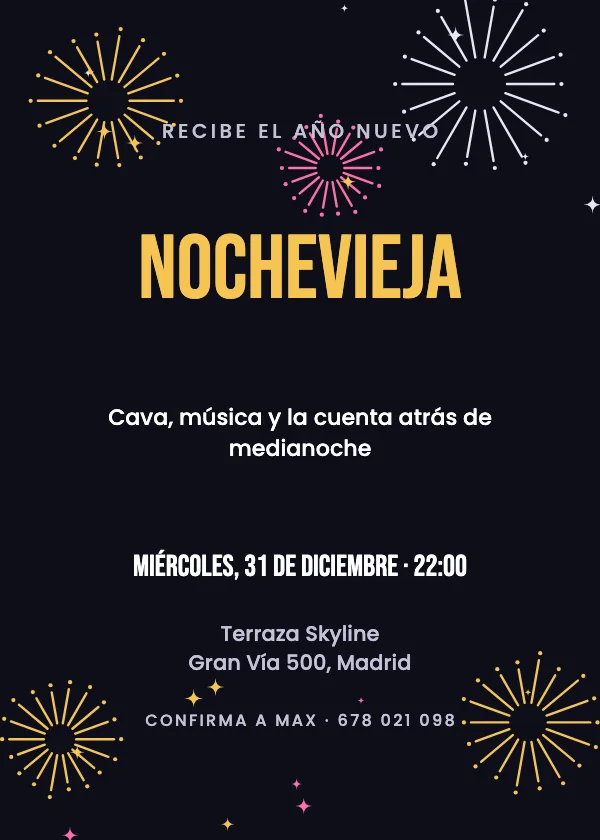 Invitación de Nochevieja Fuegos artificiales