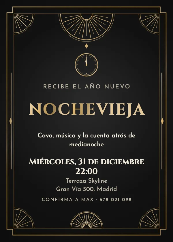 Invitación de Nochevieja Gran art déco
