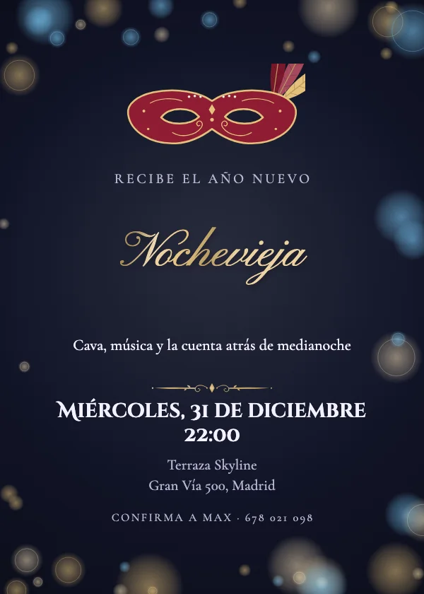 Invitación de Nochevieja Mascarada