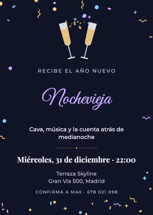 Invitación de Nochevieja Brindis de medianoche