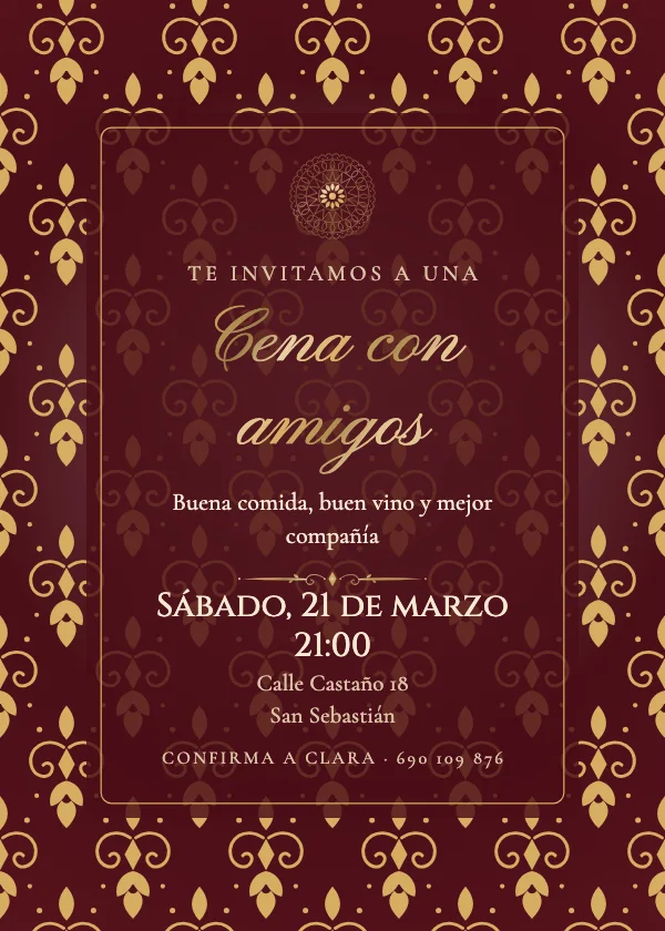 Invitación de fiesta Cena damasco