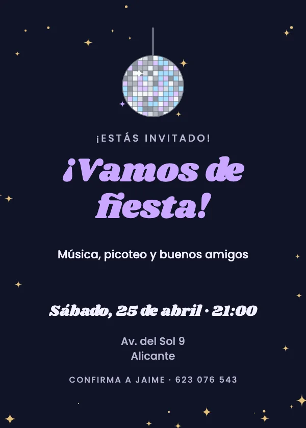 Invitación de fiesta Bola de discoteca