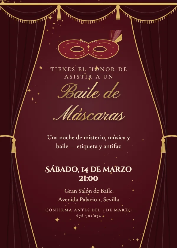 Invitación de fiesta Mascarada