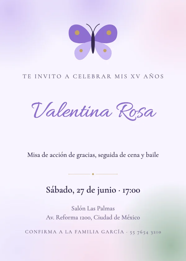 Invitación de XV Años Jardín de mariposas