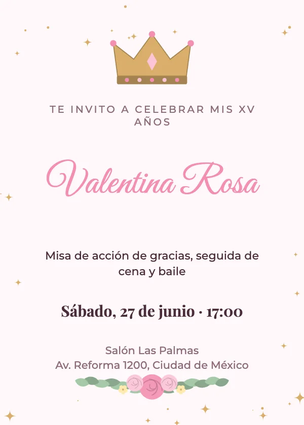Invitación de XV Años Corona y rosas