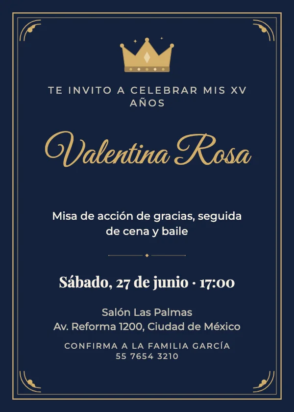 Invitación de XV Años Marco dorado real