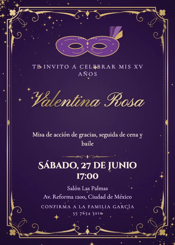 Invitación de XV Años Mascarada