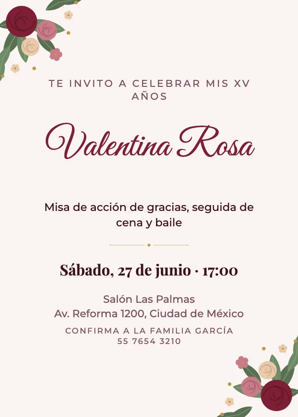 Invitación de XV Años Jardín de rosas