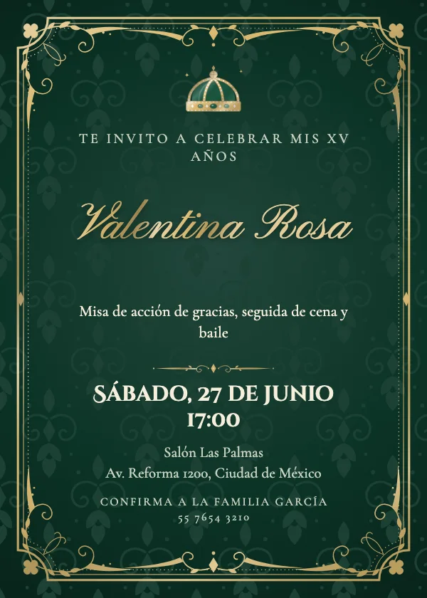 Invitación de XV Años Barroco de terciopelo