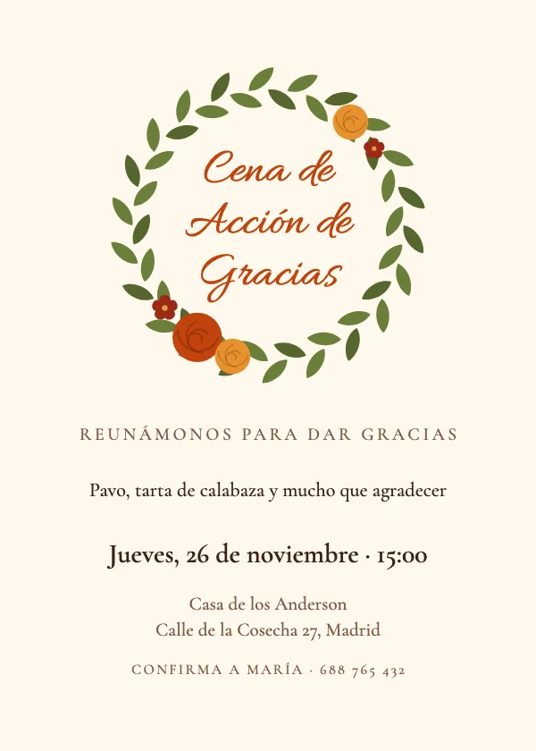 Invitación de Acción de Gracias Corona otoñal