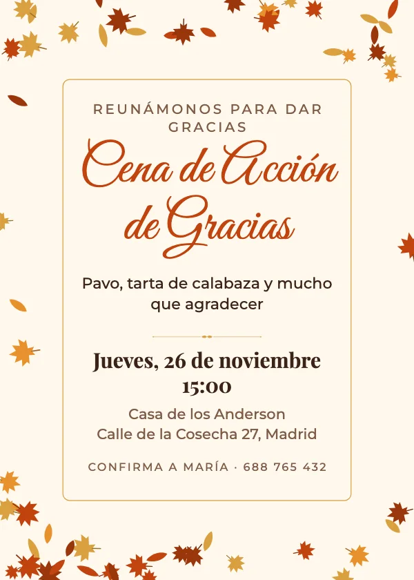 Invitación de Acción de Gracias Hojas de otoño