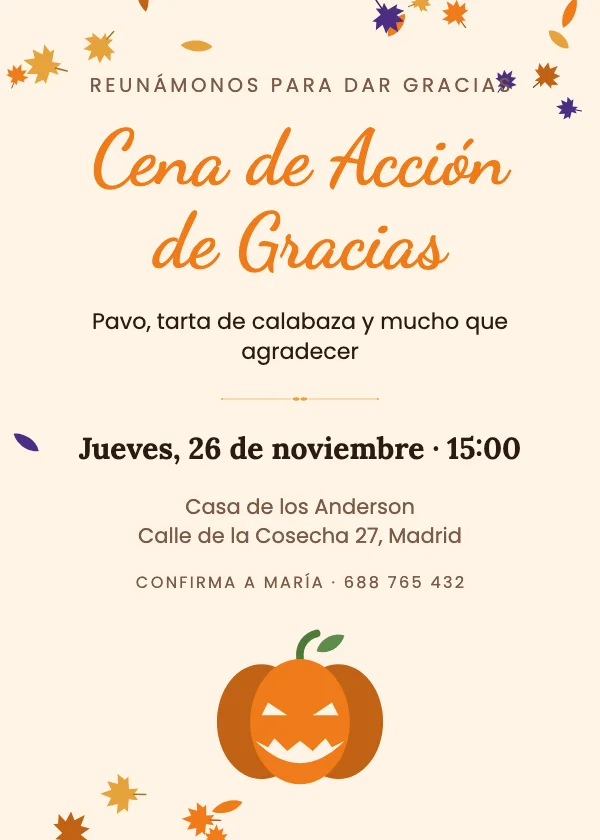 Invitación de Acción de Gracias Cosecha de calabazas