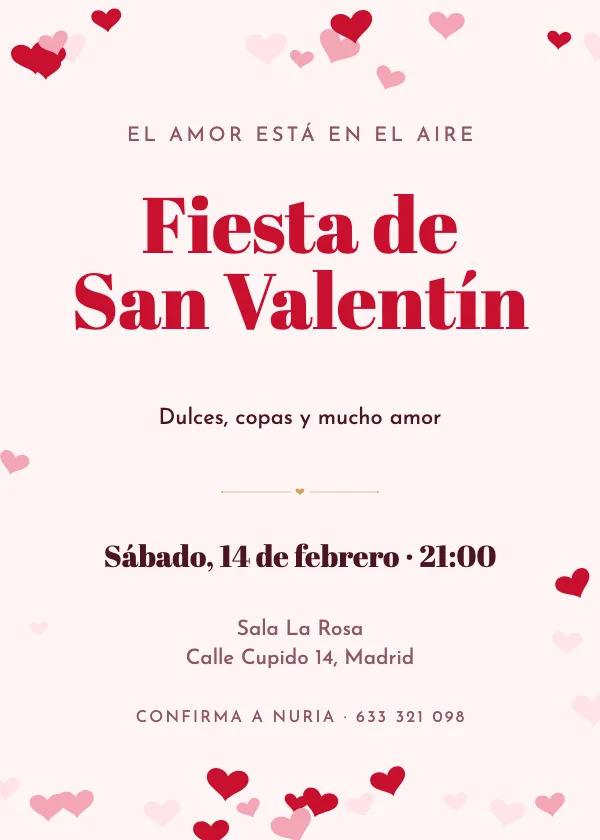 Invitación de San Valentín Corazones de Cupido
