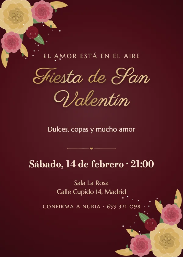 Invitación de San Valentín Rosas de terciopelo