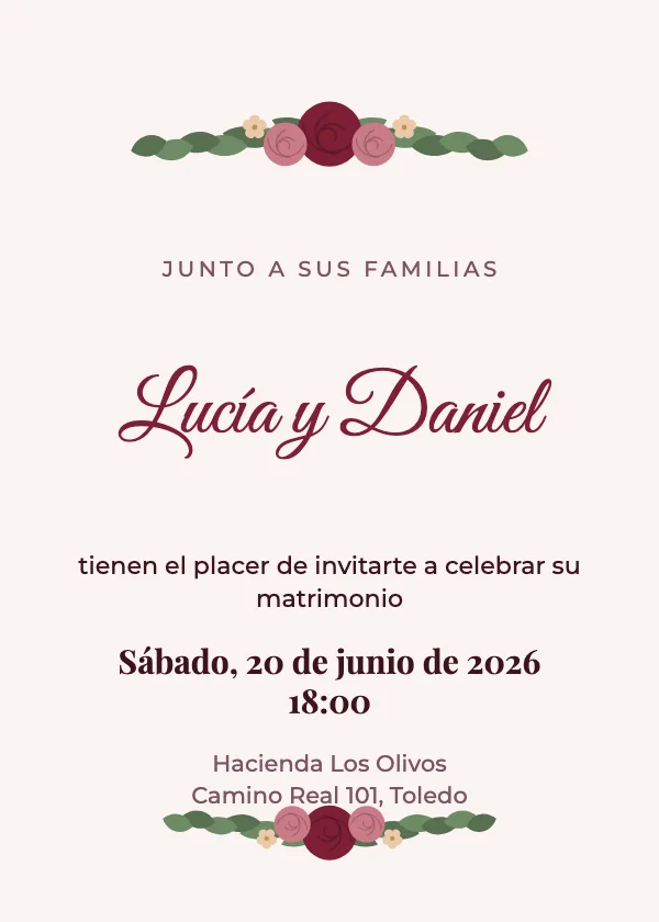 Invitación de boda Flores burdeos