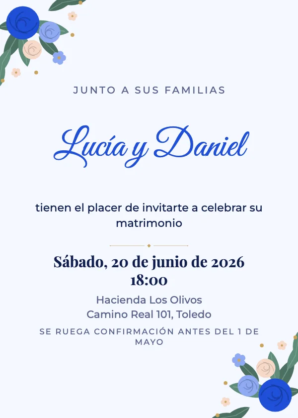 Invitación de boda Flores cobalto