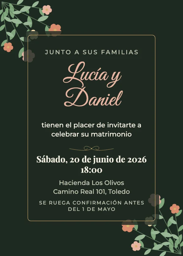 Invitación de boda Botánico oscuro