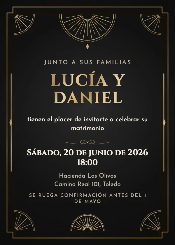 Invitación de boda Gran art déco