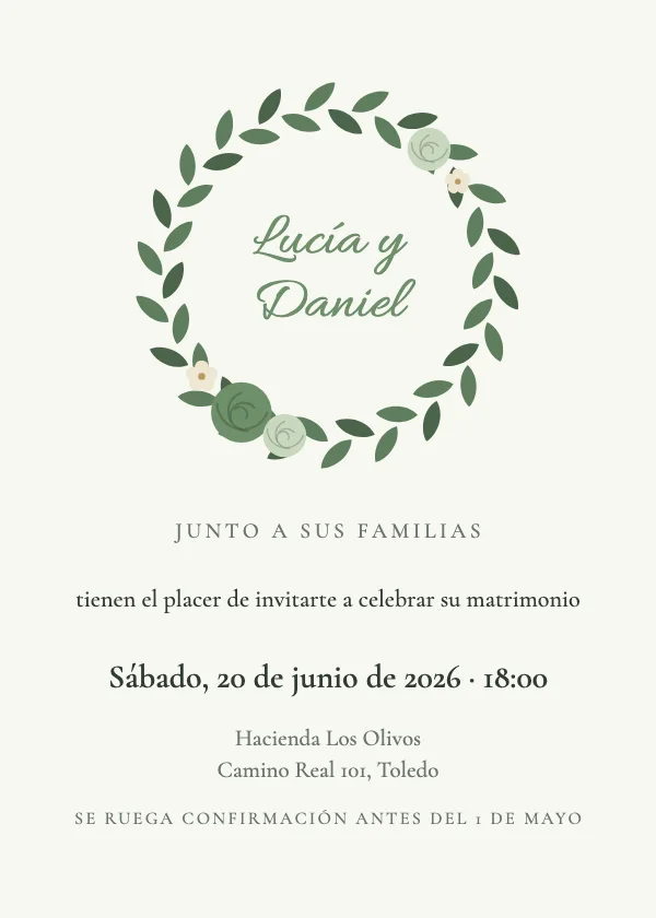Invitación de boda Corona verde