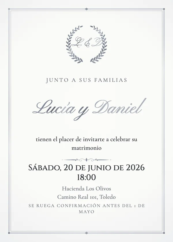 Invitación de boda Monograma de laurel
