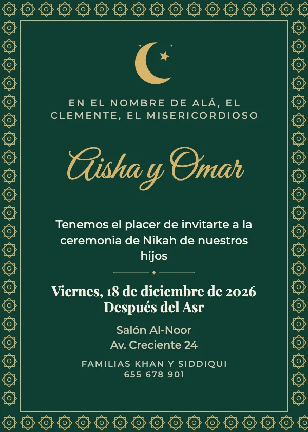 Invitación de boda Nikah esmeralda