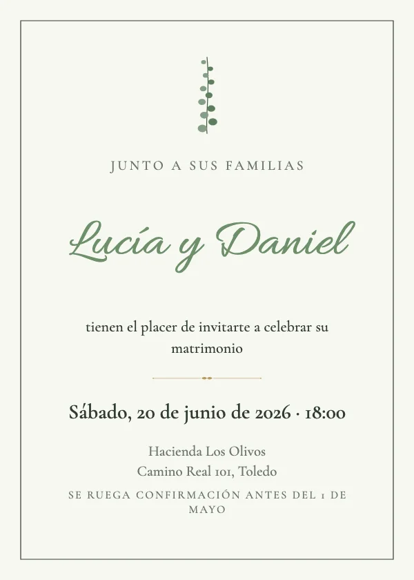 Invitación de boda Verde salvia
