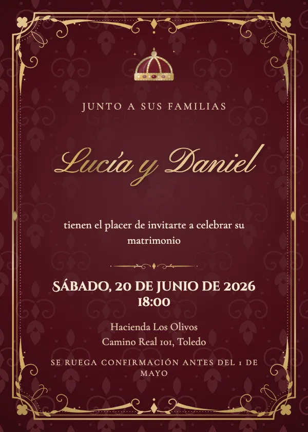 Invitación de boda Barroco de terciopelo