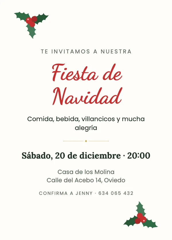 Invitación de Navidad Acebo festivo