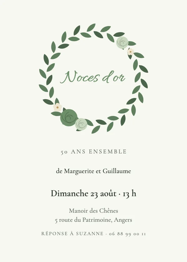 Invitation anniversaire de mariage Couronne de verdure