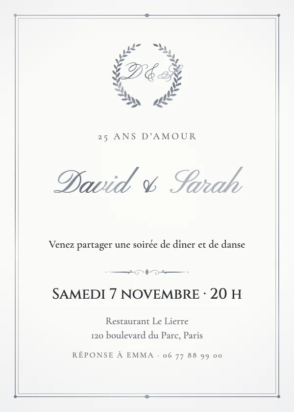 Invitation anniversaire de mariage Noces d’argent