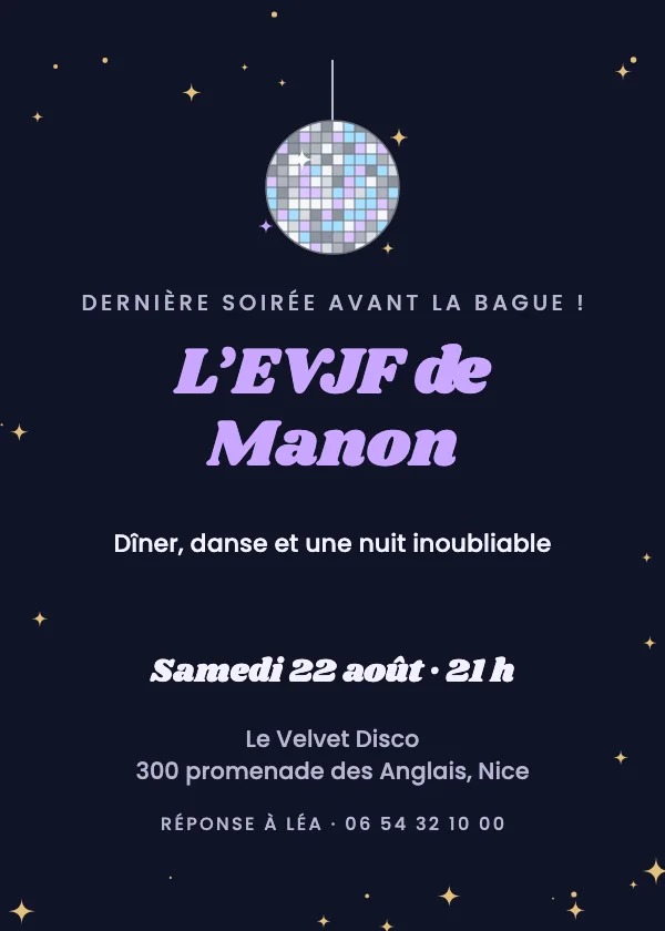 Invitation EVJF Boule disco