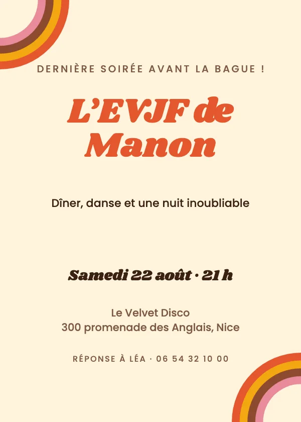 Invitation EVJF Années 70