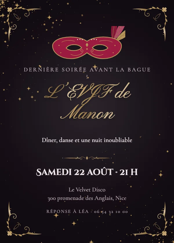 Invitation EVJF Bal masqué
