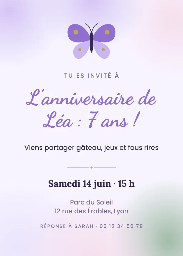 Invitation anniversaire Jardin de papillons