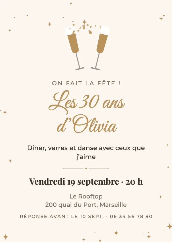 Invitation anniversaire Coupes de champagne