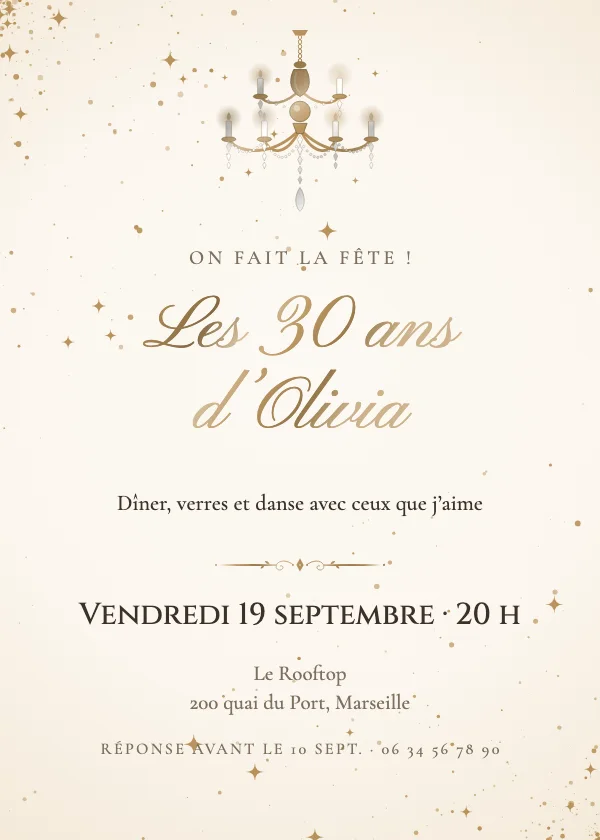 Invitation anniversaire Salle de bal aux lustres