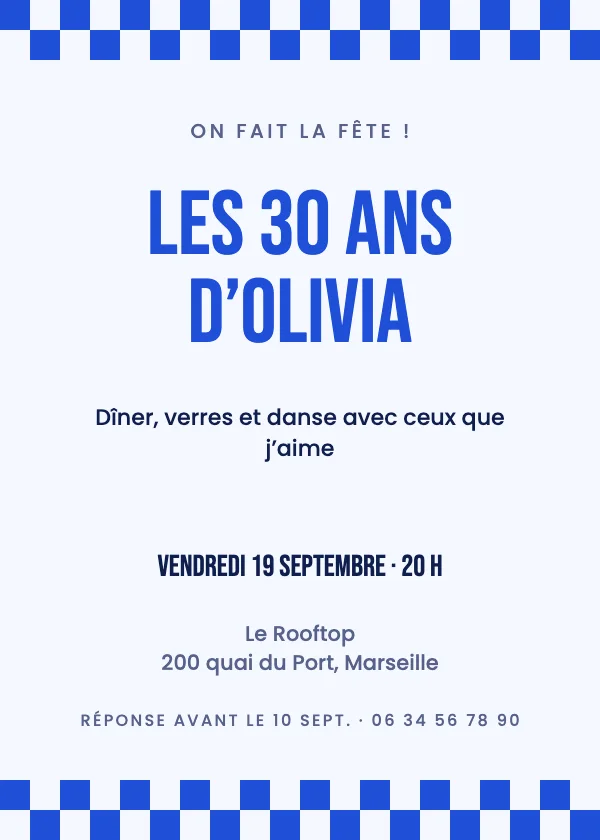 Invitation anniversaire Damier rétro