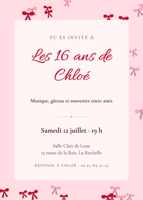 Invitation anniversaire Nœuds coquette