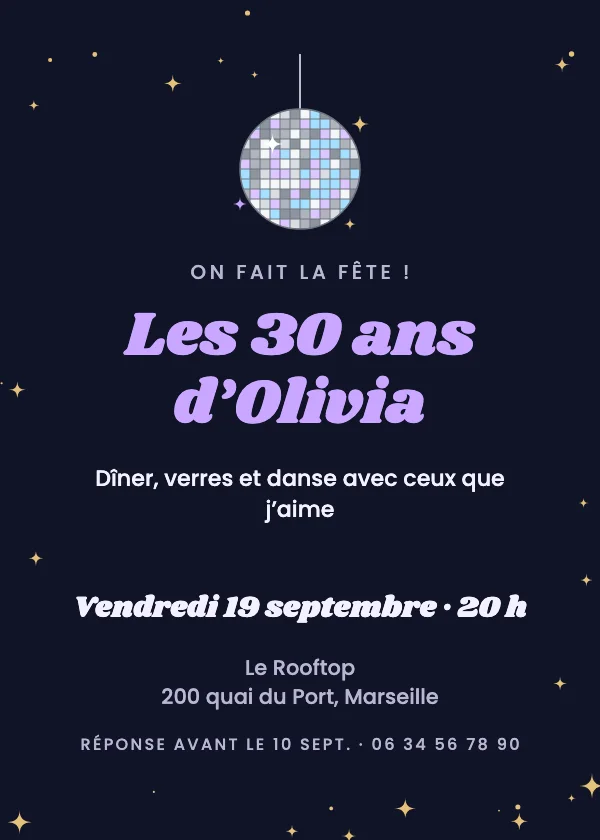 Invitation anniversaire Boule disco