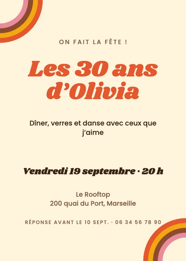 Invitation anniversaire Années 70