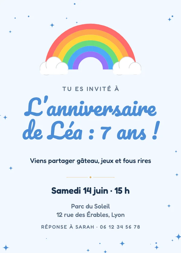 Invitation anniversaire Arc-en-ciel