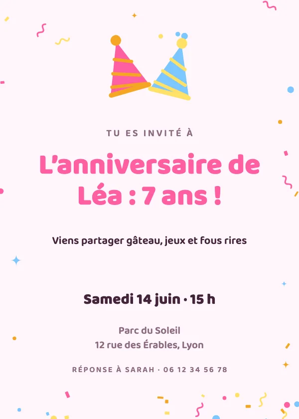Invitation anniversaire Chapeaux de fête
