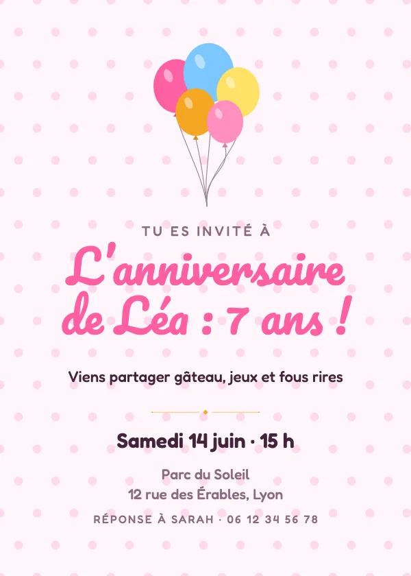 Invitation anniversaire Ballons pastel