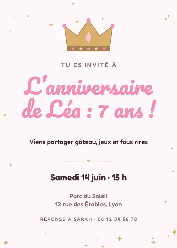 Invitation anniversaire Couronne de princesse