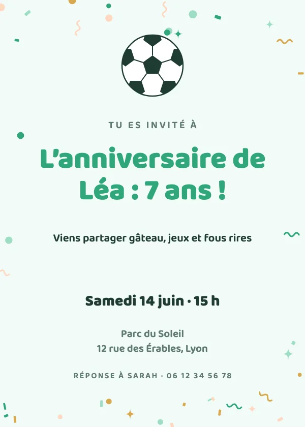 Invitation anniversaire Star du foot