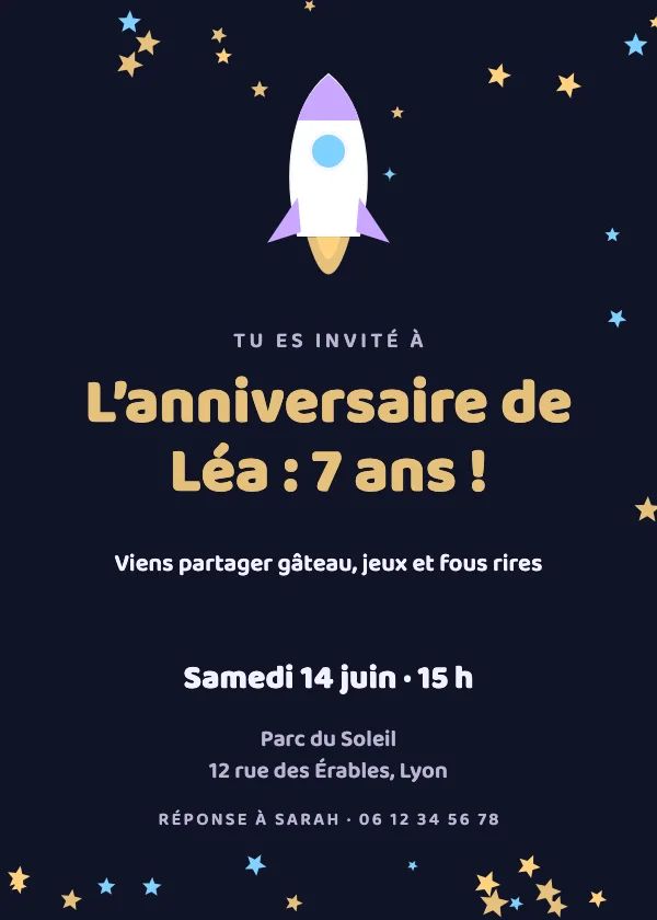 Invitation anniversaire Fusée spatiale