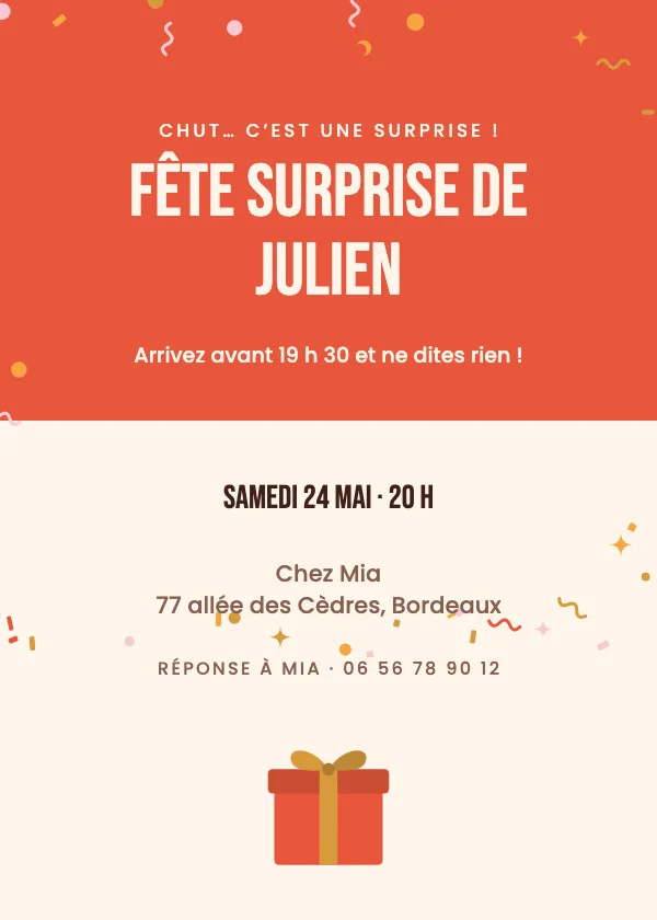 Invitation anniversaire Fête surprise
