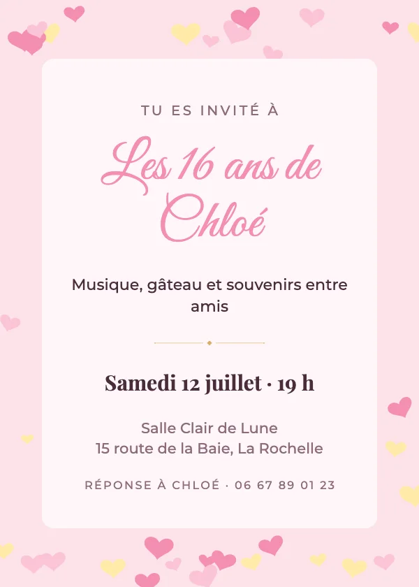 Invitation anniversaire Seize ans