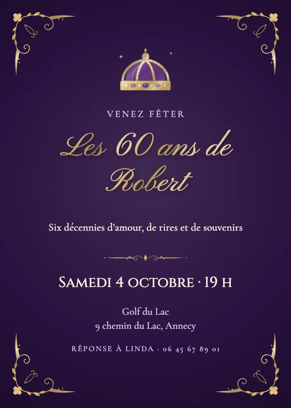 Invitation anniversaire Couronne de velours