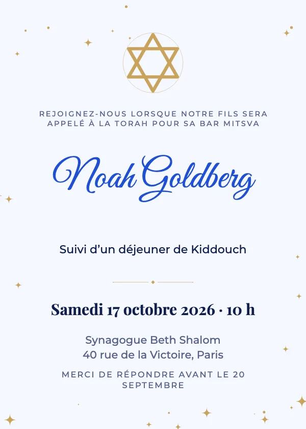 Invitation Bar Mitsva Étoile de David